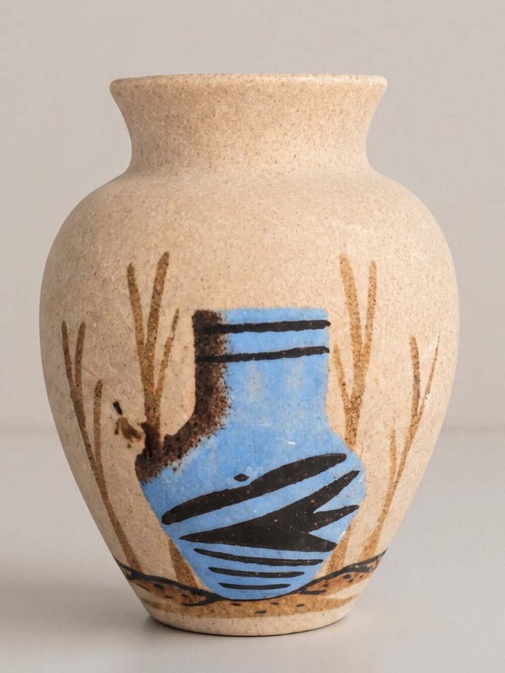 Hand-Painted Native American Navajo Southwestern Sand Art Vase 6” Vintage
